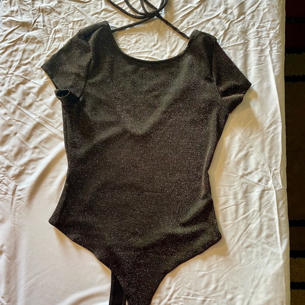 Haute Monde Shimmer Gold and Black Women’s One Piece short sleeve Bodysuit